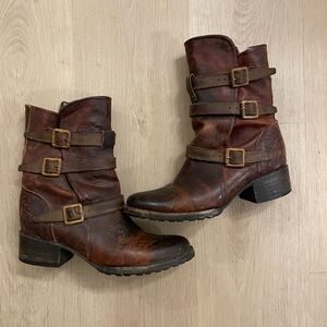 Freebird Apex Boots Buckle Boho Distressed Leather Beautiful Size 7 Cognac Red